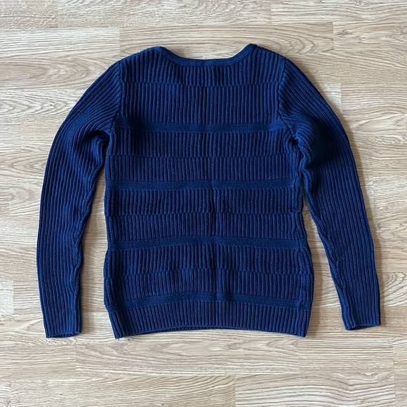Tommy Hilfiger Round Neck Cotton Knit Sweater - Navy Blue - Picture 2 of 8